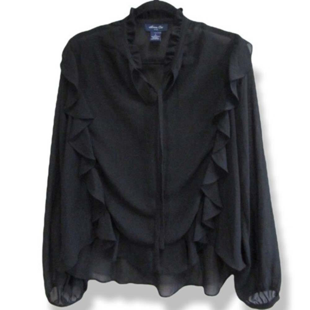 Anna Cai New York Black Sheer Ruffle Blouse – Size Large